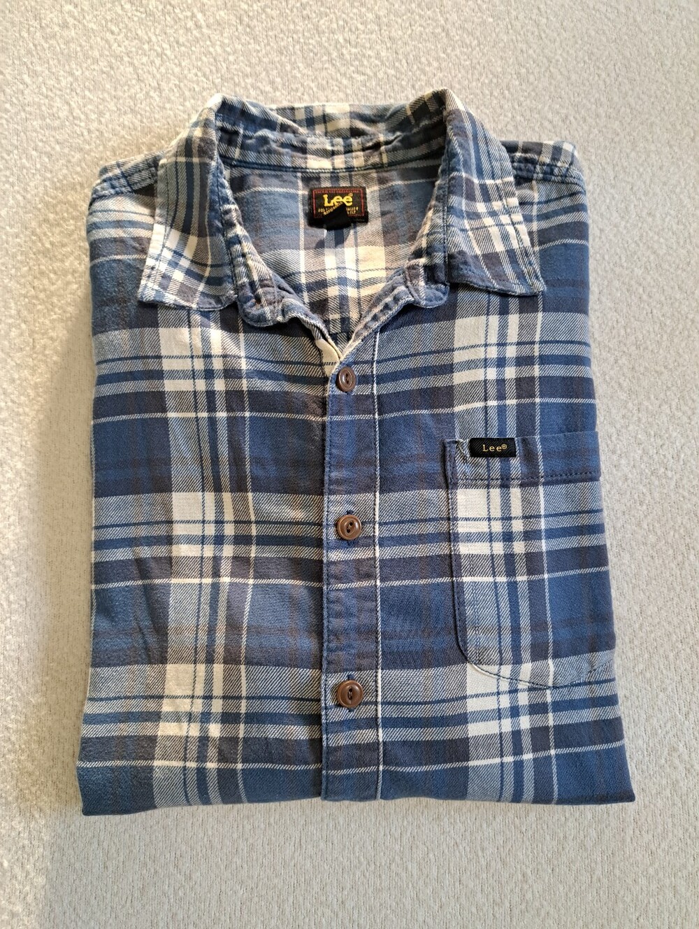 Lee Plaid Casual Button-Down Shirt XL Blue White Western Classic Fall Cotton - Picture 10 of 11